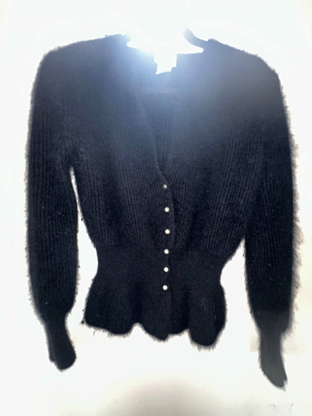 Sostanza Women's Black Angora Lambswool Button Front Cardigan Sweater